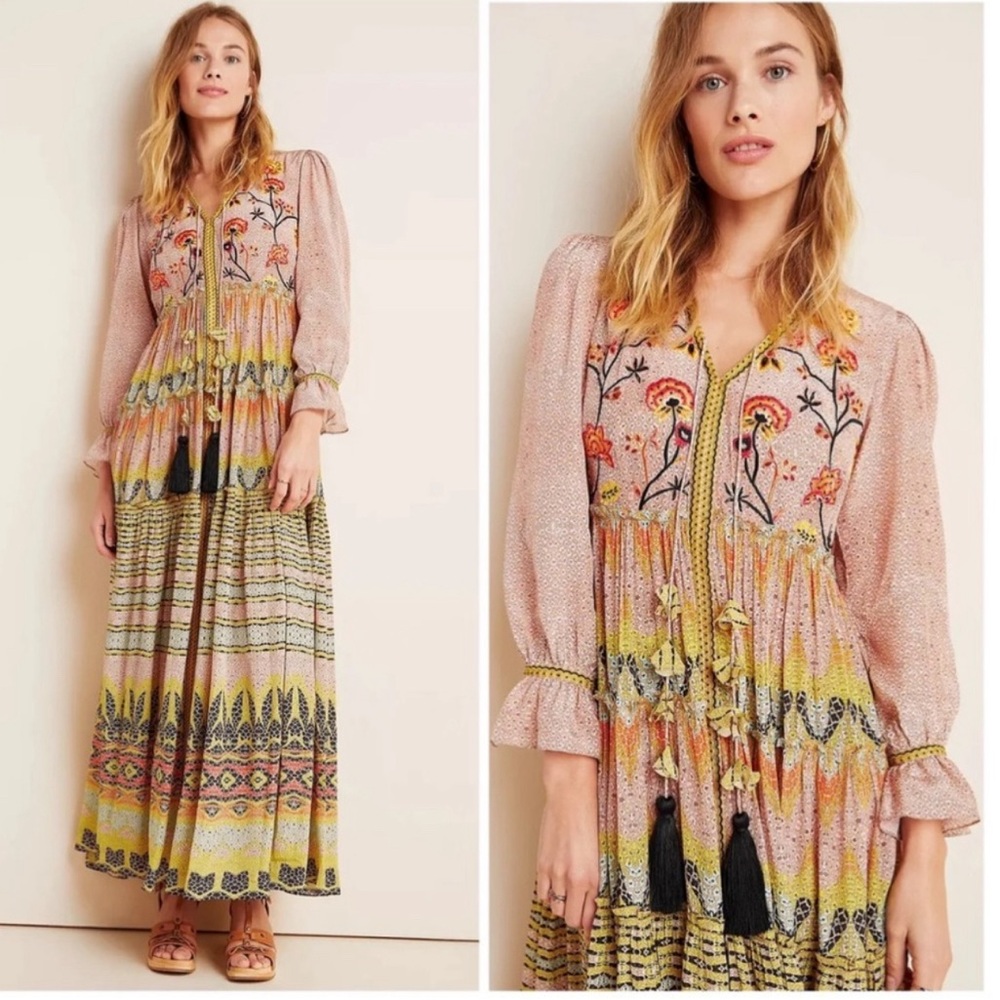 Anthropologie Bhanuni by Jyoti Giorgia Embroidered Beaded Maxi Dress 2P